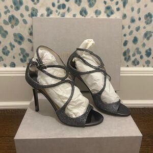 Jimmy Choo Lang Anthracite Elegant Black Glitter Heels
